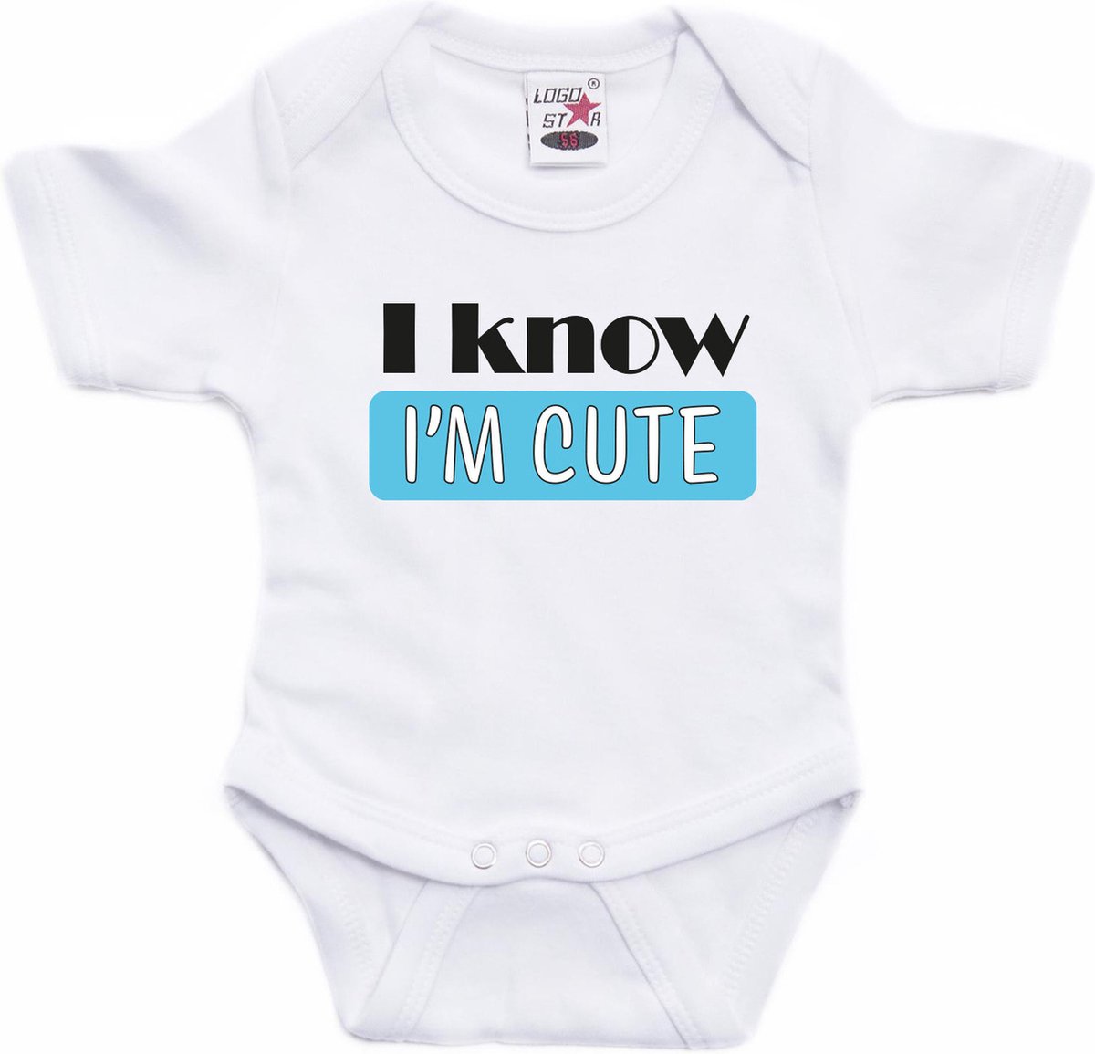 Bellatio Decorations baby rompertje - jongen babyshower/kraamcadeau - wit/blauw - Cute 56