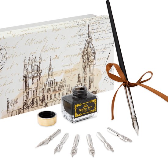 NASSAU FINE ART Kalligrafie Pen Set | Penhouder met 7 verschillende penpunten & zwarte inkt in een elegante geschenkdoos | Vaderdag Cadeau | Geschikt voor handlettering, schrijven, journaling & als cadeau