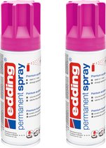 edding 5200 permanent spray - telemagenta mat - 2 stuks - 200 ml per stuk - direct dekkend – 1,4 t/m 2 m2 oppervlak - acrylverf voor het lakken en versieren van glas, metaal, hout, keramiek, kunststof, canvas - lakspray, acrylspray, verfspray