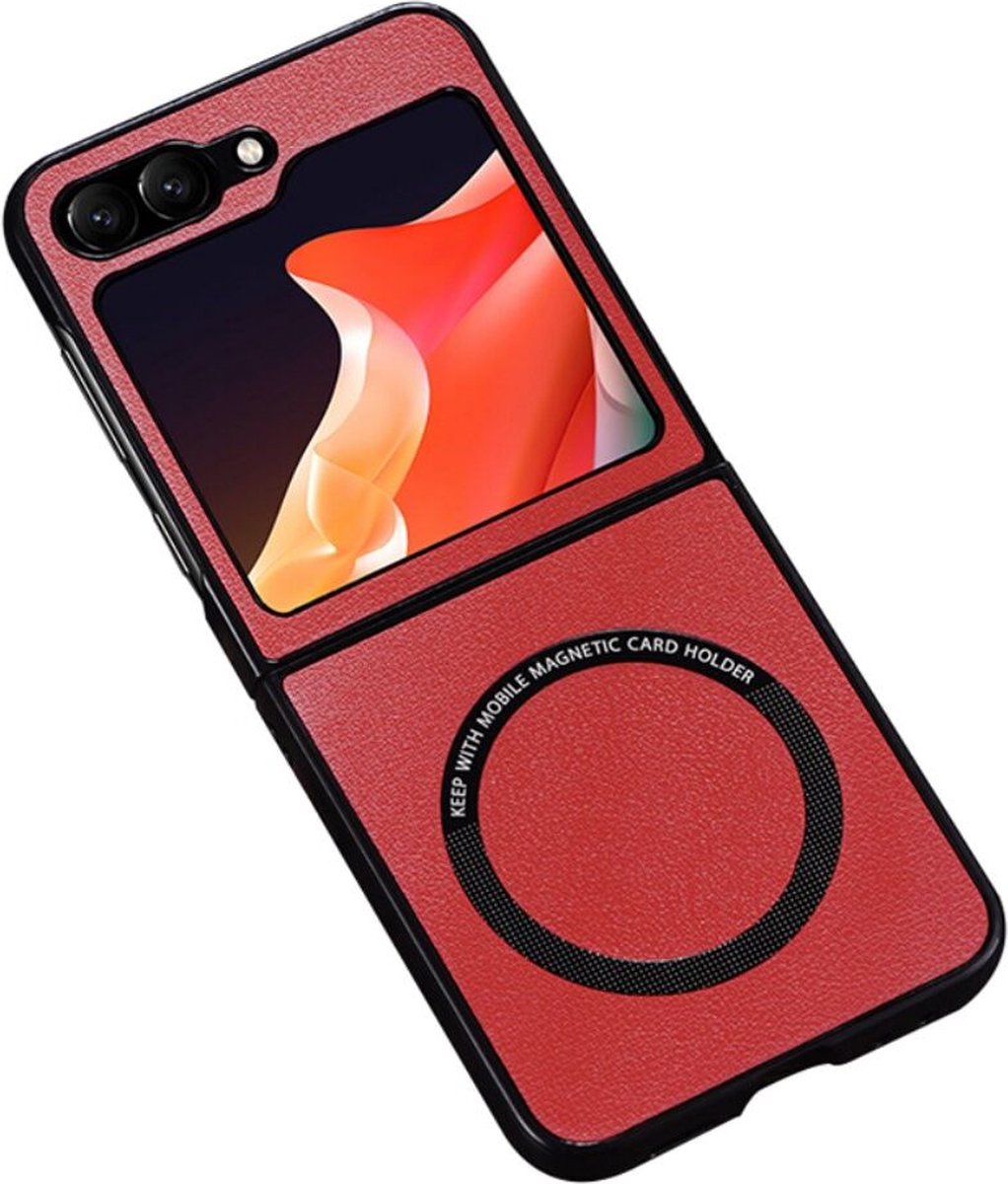 Geschikt voor Samsung Galaxy Z Flip 5 Hoesje MagSafe Kunstleer Back Cover - Rood