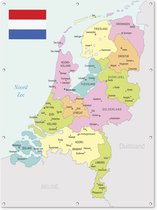 Muurdecoratie buiten Pastel gekleurde kaart van Nederland - 120x160 cm - Tuindoek - Buitenposter