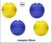 4x Lampion Blauw/geel 25cm - festival thema feest verjaardag party papier BBQ strand licht fun