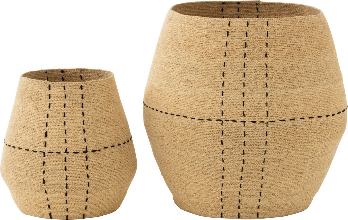 J-Line mand Stippellijnen - zeegras - naturel/zwart - 2 stuks
