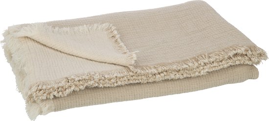 J-Line plaid Franjes Mousseline - katoen - donkerbeige - 130 x 180 cm