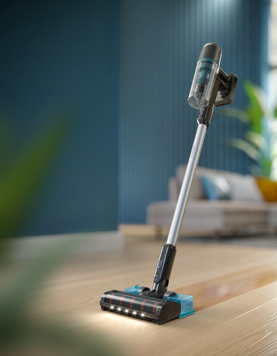 Philips Steelstofzuiger Met Dweilfunctie XC3131/01 - Draadloos - Zuigmond met LED verlichting - Zonder Zak - Handstofzuiger - Alle Vloertypen - Matzwart — afbeelding 5
