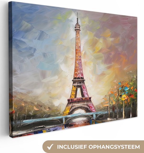 Canvas Schilderij Eiffeltoren - Schilderij - Olieverf - Parijs - Wanddecoratie