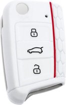 Siliconen Sleutelcover Sport - Wit Rood Sleutelhoesje Geschikt voor Volkswagen Polo / Golf / 2014 - 2021 / Seat Leon / Seat Ibiza / Golf GTI / Golf R / Golf 7 / Skoda - Sleutel Hoesje Keycover - Auto Accessoires