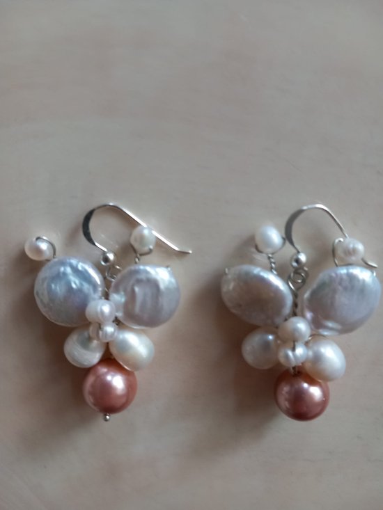Boucles d'oreilles pierres précieuses-argent-pierre naturelle 4 pièces argent sterling 925 perles div perle blanc-rose 12g 2,5 x 4 cm
