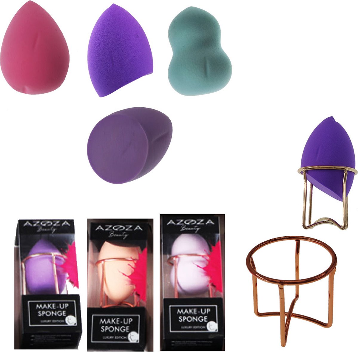 Azoza - Cosmetische make-up sponsjes -drie soorten- met houder - Luxury Edition