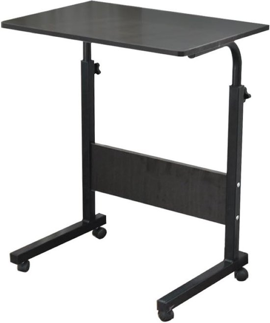 Laptoptafel, laptopstandaard, in hoogte verstelbaar, mobiele bijzettafel, verzorgingstafel voor bed en bank, 80 x 40 x 71-90 cm, zwart
