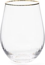 Riviera Maison Waterglas, glas ribbel, Gouden rand - Les Saisies Water Glass 520 ml - Transparant