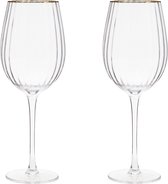 Riviera Maison Wijnglas, glas met ribbel, Gouden rand - Les Saisies Wine Glass 555 ml - Transparant - set van 2 stuks
