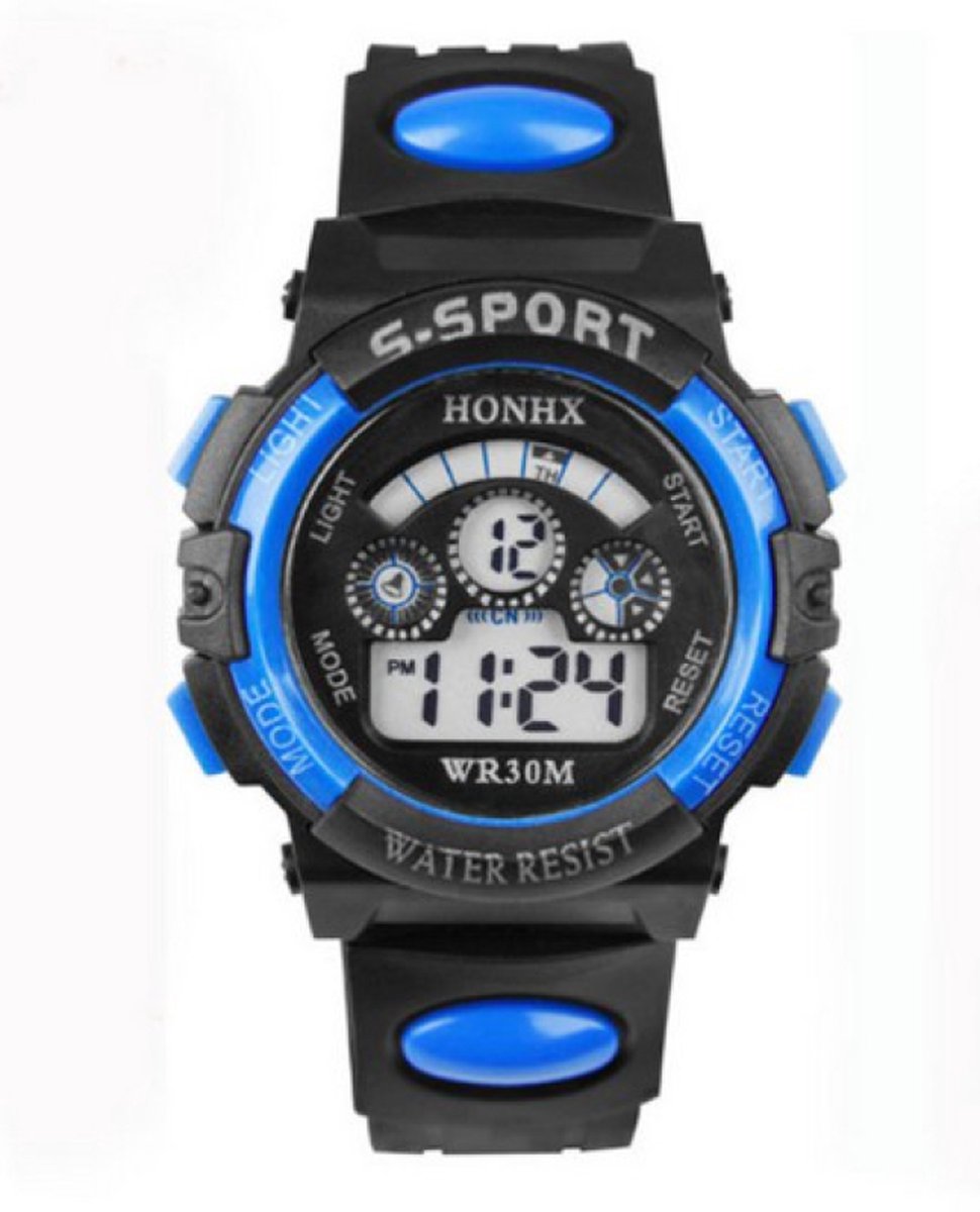 Hidzo Horloge S-Sport Ø 37 mm - Blauw - Digitaal - Kunststof inclusief een doosje