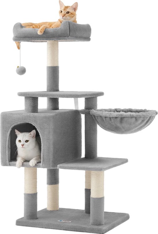 ACAZA Krabpaal - Krabpaal voor Grote Katten - Kattenboom met Hangmat - Kattenpaal - 100 cm - Lichtgrijs