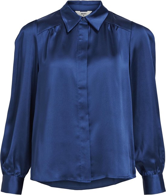 Object Blouse Objsateen L/s Shirt Noos 23042282 Estate Blue Taille Femme - W40