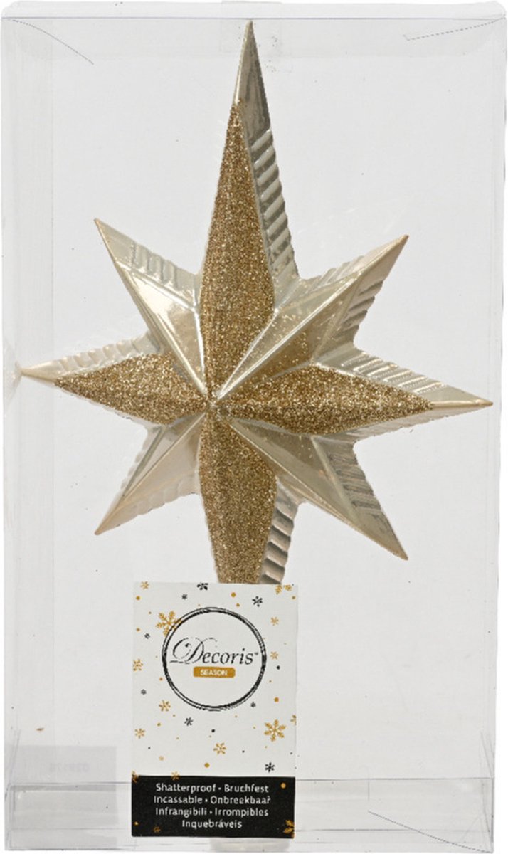 Decoris Kerstboom piek - ster vorm - champagne - kunststof - 25,5 cm - kerstpiek – foto 2