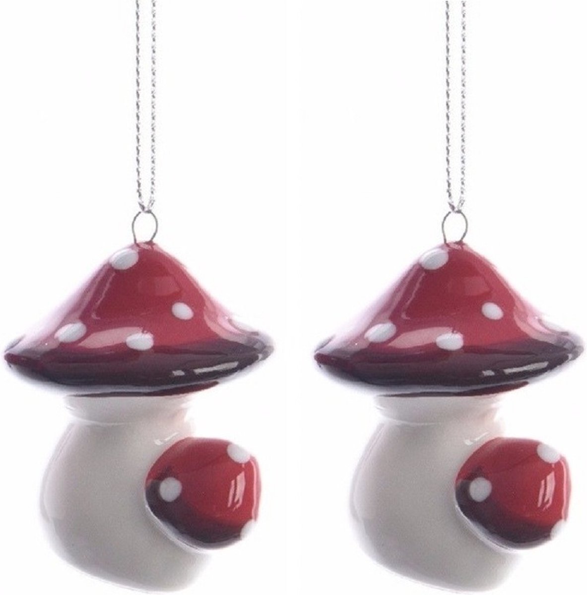 Decoris 2x Kerstboom decoratie paddenstoel 4 cm - Paddenstoel hangers - Kerstversiering Multi