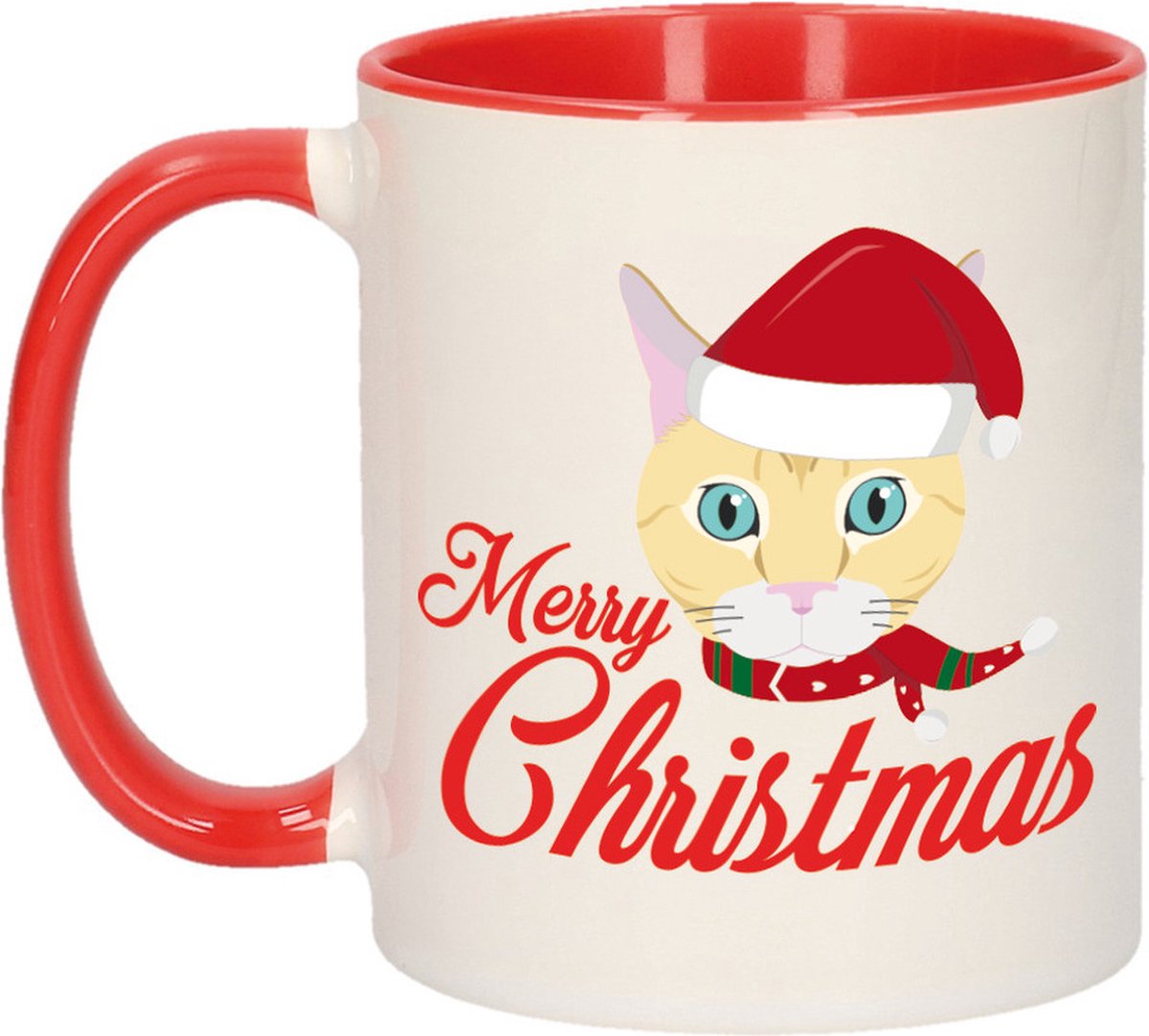 Bellatio Decorations Koffiemok - Kerst Katten - 300 ml - keramiek - kerstcadeau - kerstmis