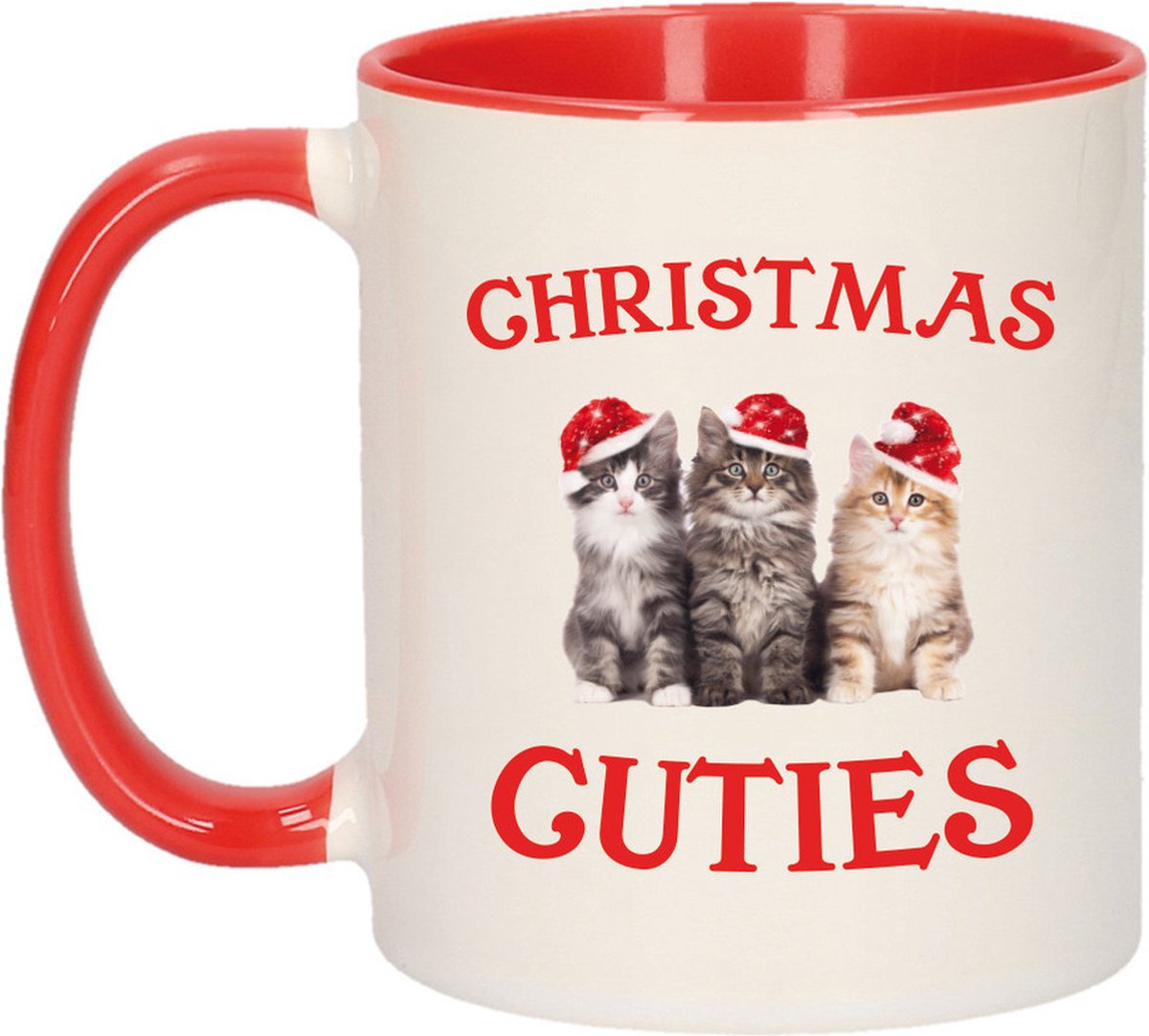 Bellatio Decorations Koffiemok - Katten - 300 ml - keramiek - kerstcadeau - kerstmis