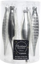 18x stuks glazen kersthangers ijspegels kerstballen zilver 15 cm - Kerstversiering/kerstboomversiering