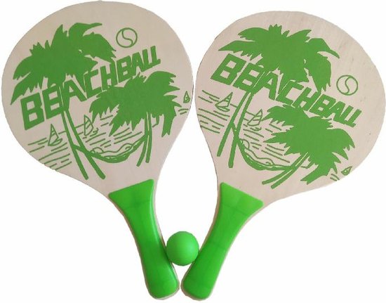 Beachball set hout - groen - Rackets/batjes en bal - strand speelset - Summertime