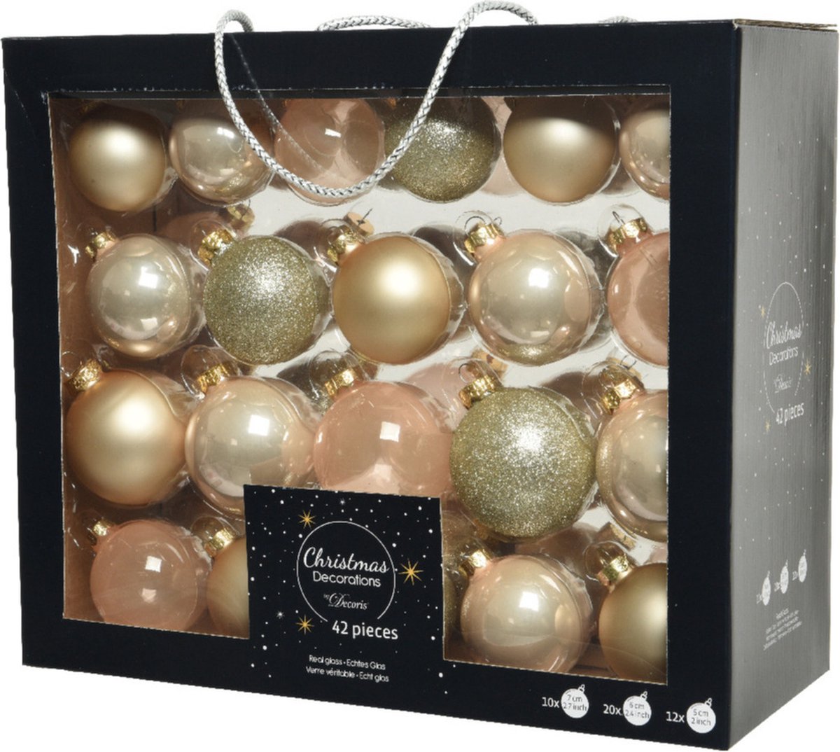 Bol.com Kerstballen pakket met 42x stuks kerstballen van glas - 5-6-7 cm parel champagne aanbieding