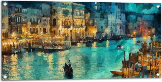 Tuinposter – Schilderij van Gondel over de Wateren van Venetië - 100x50 cm Foto op Tuinposter (wanddecoratie voor buiten en binnen)
