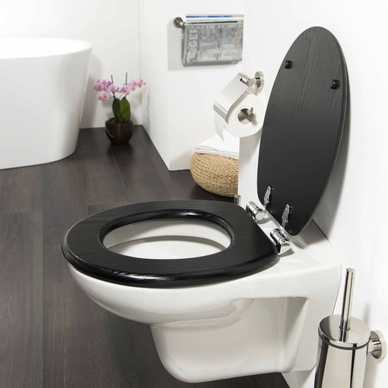 Tiger Blackwash - WC bril - Toiletbril met deksel - Soft Close - MDF - Zwart - Tiger