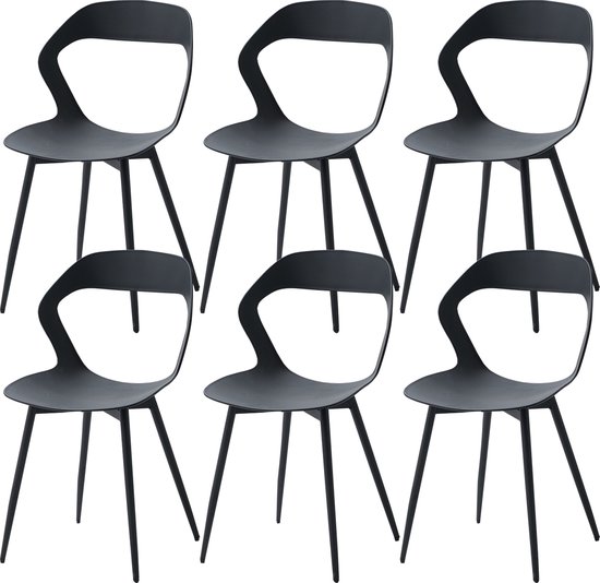 Set van 6 Stoelen - Eetkamerstoel - Eetkamerstoelen - 6 stuks - 6 stoelen - Zwart