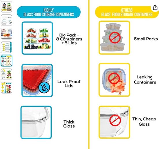 Utopia Kitchen Glass Food Storage Container Set 16 Stuks (8