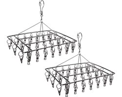 Roestvrijstalen sokkendroger, wasrek, draaihaak, winddicht, kleerhanger rek voor sokken, ondergoed, schoeninlegzolen, babykleding, handschoenen 2 stuks (36 wasknijpers)