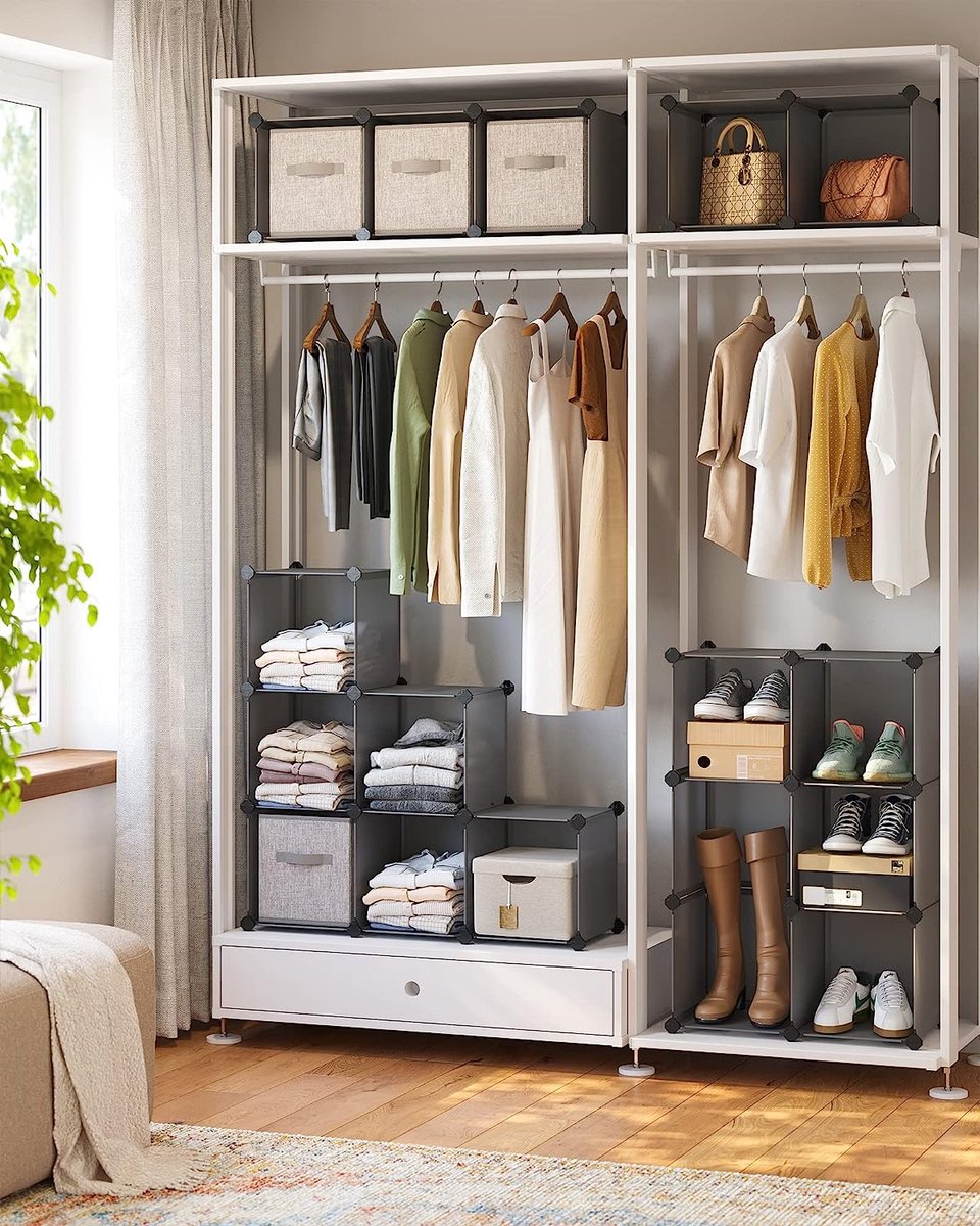 Opbergkast voor 15 blokjes, modulaire organizer, kunststof rek, kastscheider, schoenenopslag, voor slaapkamer, kantoor, 113 x 36 x 113 cm, grijs LPC44G