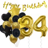 Snoes Ballonnen 34 Jaar Feestpakket – Versiering – Verjaardag Set Goldie Cijferballon 34 Jaar -Heliumballon