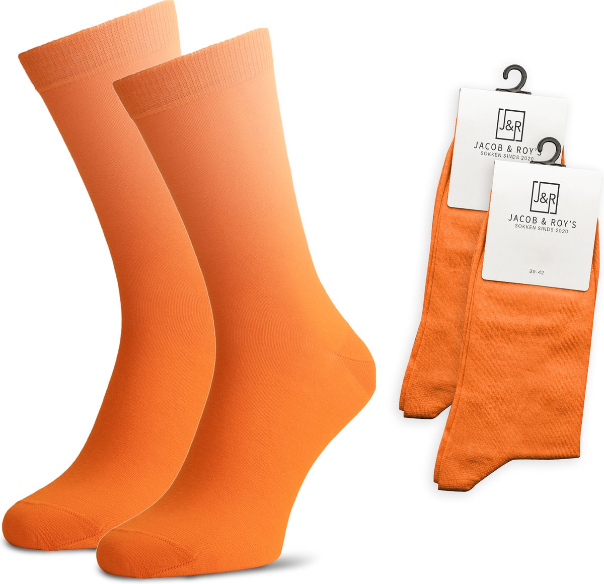 Jacob & Roy's 2 Paar Oranje Sokken - Kousen - Heren & Dames - Leuke Sokken - Vrolijke Sokken - Grappige Sokken - Katoen - Maat 39-42 - Funny Socks - Gekleurde Sokken Waar Je Happy Van Wordt