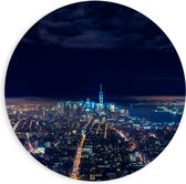 PVC Schuimplaat Muurcirkel - Uitzicht op Lichtjes over Stad in Amerika - 90x90 cm Foto op Muurcirkel (met ophangsysteem)