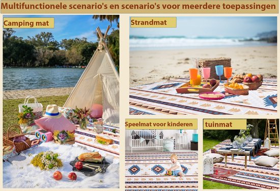 Couverture de pique-nique ZYLARO, 200x200cm, imperméable double face, adaptée à la machine à laver, couverture de plage portable sans sable, pour camping, parc, jardin, plage, pique-nique, randonnée, barbecue, nouveau motif bohème