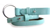 Lederen wikkelarmband en sleutelhanger in aquablauw - setje - kwaliteitsvol leder