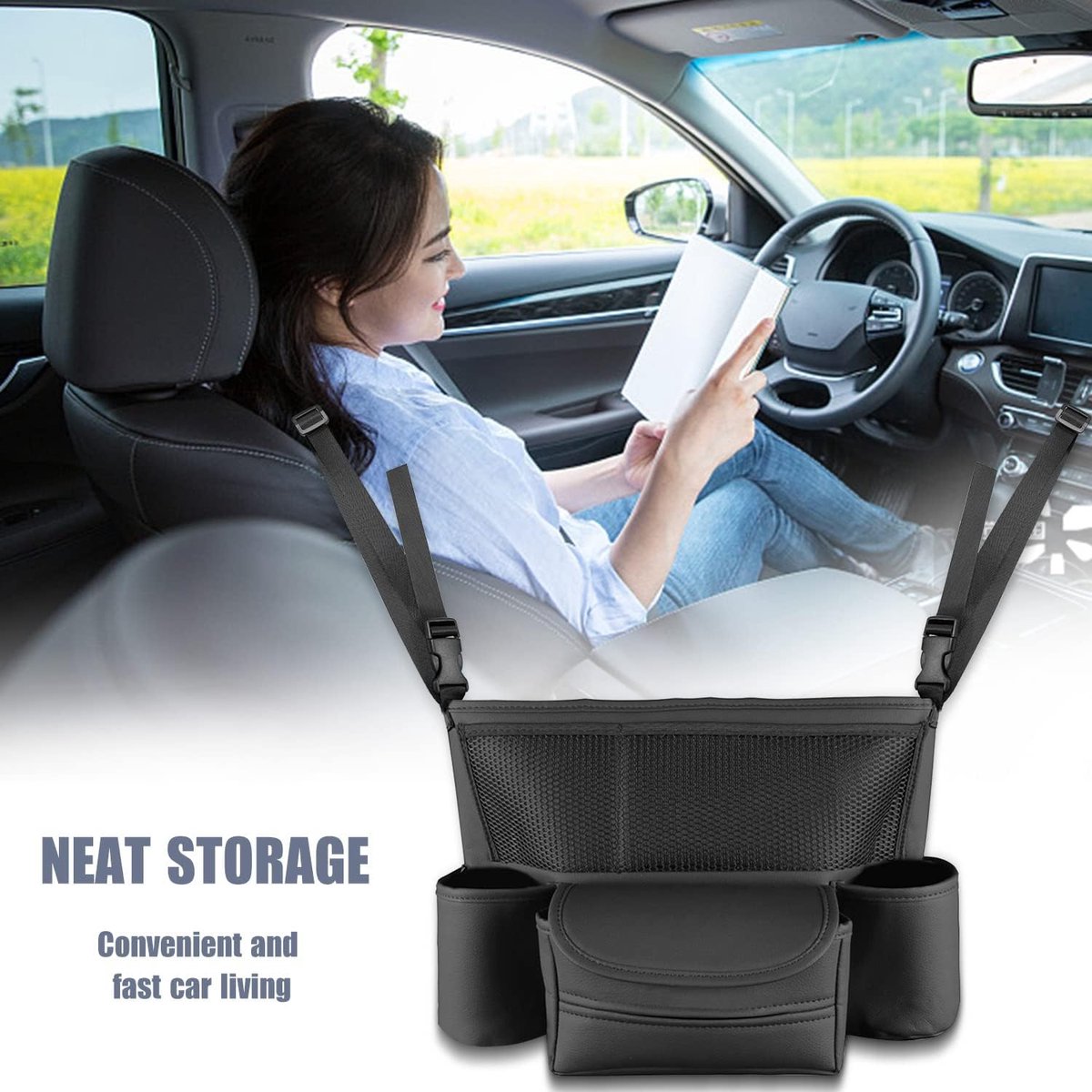 Grote auto-organizer voor tussen de voorstoelen en achterbank
