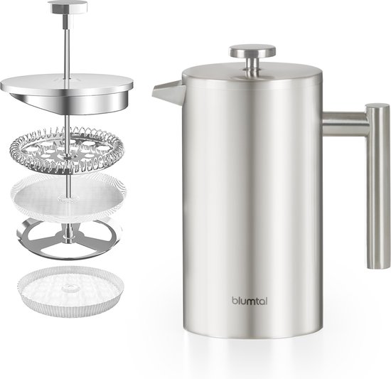 Blumtal Cafetière à pression française - Presse française en acier inoxydable - Presse française double paroi - Cafetière - Cafetière fraîche - 600 ml
