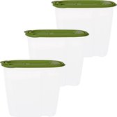 Voedselcontainer strooibus - 3x - groen - 1,5 liter - kunststof - 19,5 x 9,5 x 17 cm