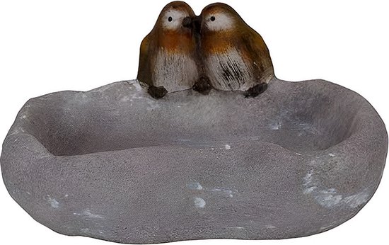 Cosy & Trendy Vogelbad/voederschaal - grijs - kunststof - D20 x B15 x H10 cm - drinkschaal voor tuinvogels