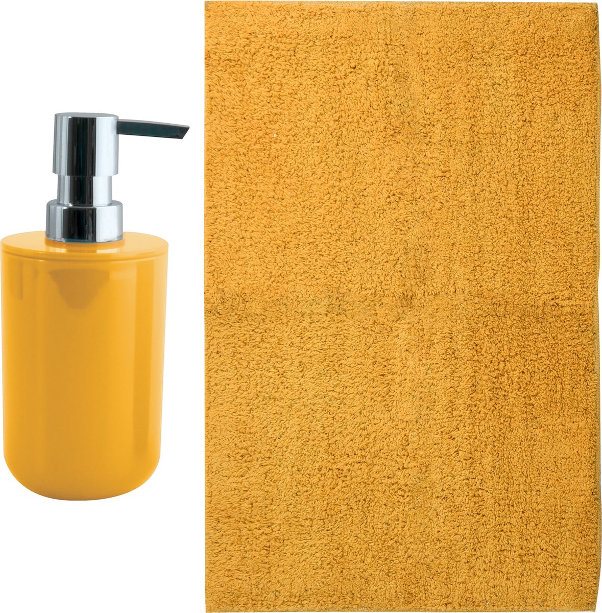 MSV badkamer droogloop mat - Napoli - 45 x 70 cm - met bijpassend zeeppompje - saffraan ge