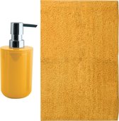MSV badkamer droogloop mat - Napoli - 45 x 70 cm - met bijpassend zeeppompje - saffraan geel