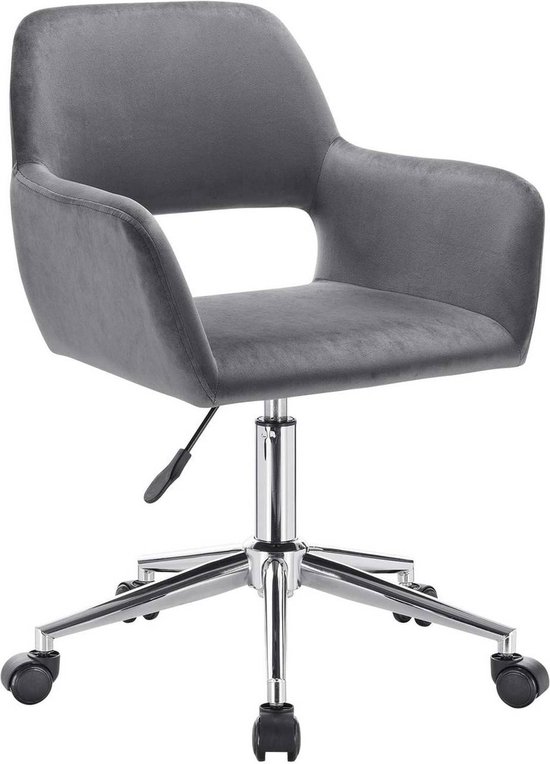 Bureaustoel met armleuning Synne - Op wielen - Ergonomische bureaustoel voor volwassenen - Donkergrijs - In hoogte verstelbaar - Velvet