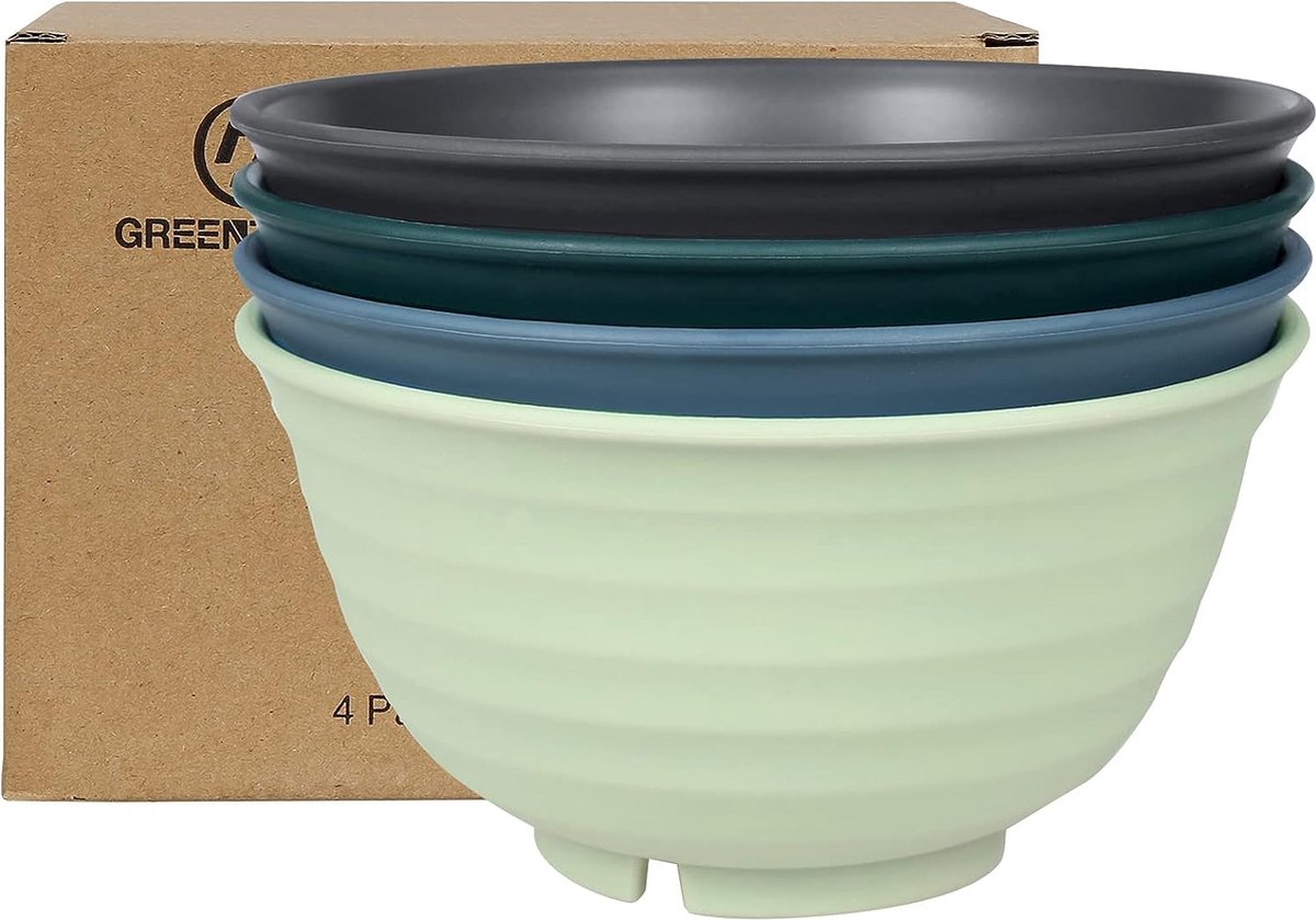 Set van 4 grote kommen van gezond PP, 900 ml kom voor muesli, soep, fruit, salade, bakken, roeren, mueslikommen, soepkommen voor volwassenen, magnetron- en vaatwasmachinebestendig, kleurrijk