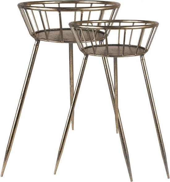 Bijzettafel Set Van 2 42x38x58 Cm Goudkleurig Metaal Sidetable Bol bijzettafel-set-van-2-42x38x58-cm-goudkleurig-metaal-sidetable-bol