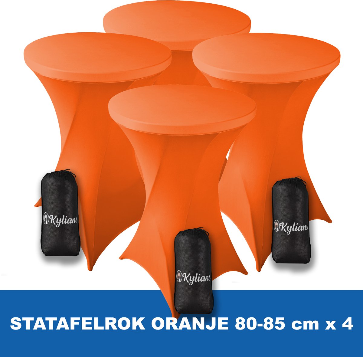 Kylians Statafelrok Oranje x 4 – ∅ 80-85 x 110 cm Statafelhoes met Draagtas Luxe Extra Dikke Stretch Sta Tafelrok voor Statafel – Kras- en Kreukvrije Hoes