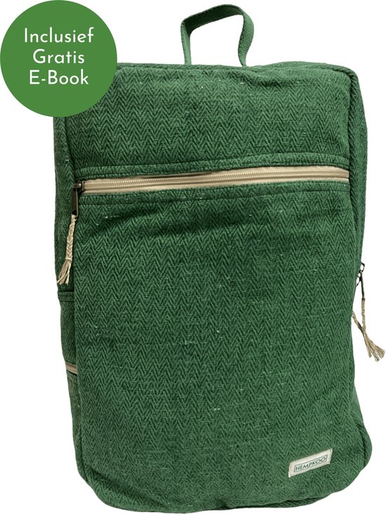 HEMPKOO Mustang - Sac à dos pour ordinateur portable 15 6 pouces - Sac à dos pour femmes et hommes - Sac à dos pour filles et garçons - Sac à dos durable fabriqué à la main en fibres de chanvre au Népal - Vert