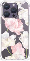 GSM Hoesje Geschikt voor iPhone 15 Pro Leuk TPU Back Cover met transparante rand Mooie Bloemen