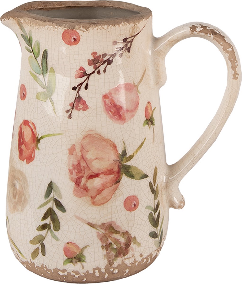 Clayre & Eef Decoratie Kan 17x12x18 cm Beige Roze Keramiek Bloemen